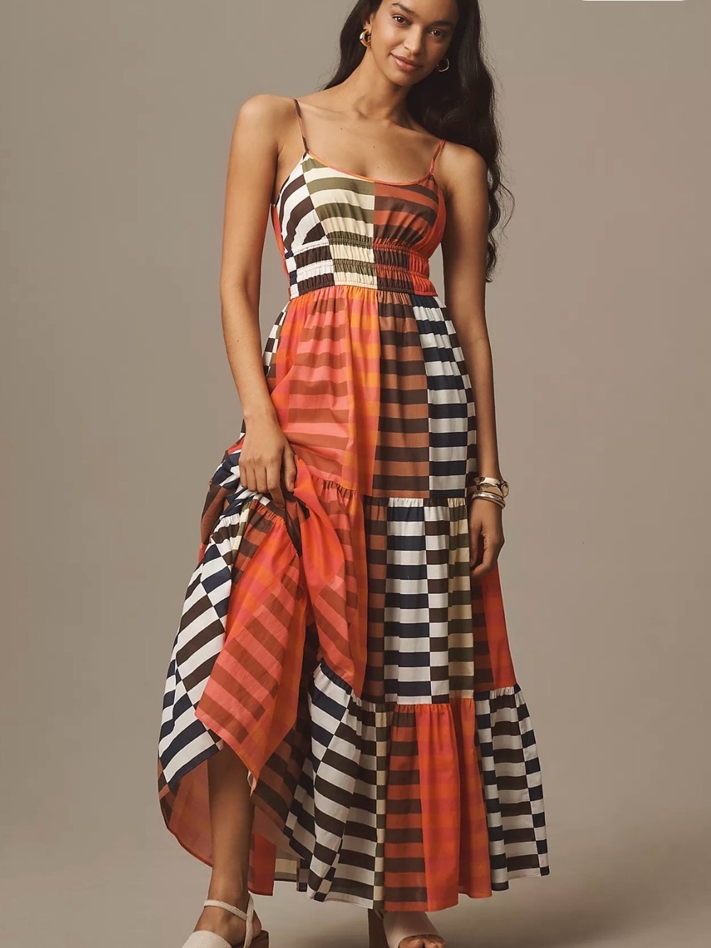 Hutch Striped Patchwork Maxi Dress in Orange, Black & Cream